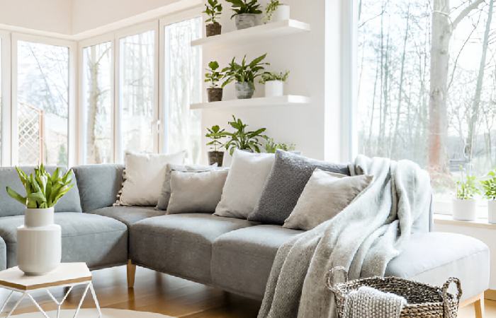 Grey Corner Couch With White Walls