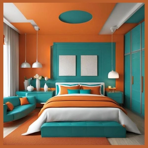 orange two colour combination for bedroom walls